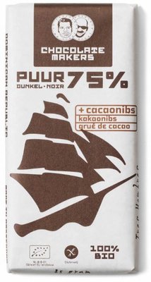 chocoladereep puur 75% met cacaonibs - tres hombres - 85 gram
